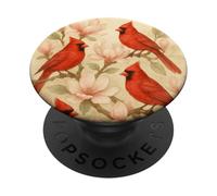 Crimson Cardinals Surrounded by Magnolia Blossoms PopSockets Adhesive PopGrip