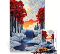 Crimson Cascade at Dusk Puzzles for Teenagers 1000 Pieces Mental Boost Fine Detail Fun Challenge Room Decor (50x75cm)