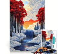 Crimson Cascade at Dusk Puzzles for Teenagers 1000 Pieces Mental Boost Fine Detail Fun Challenge Room Decor (50x75cm)