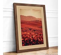 Crimson Fields and Mountains Vintage Framed Wall Art Print A1 (84.1×59.4cm) Walnut, Wall Decor for Living Room, Bedroom, Office & Home, Ready to Hang, Art Gift