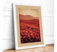 Crimson Fields and Mountains Vintage Framed Wall Art Print A2 (59.4×42cm) White, Wall Decor for Living Room, Bedroom, Office & Home, Ready to Hang, Art Gift