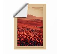 Crimson Fields and Mountains Vintage Unframed Wall Art Print A2 (59.4×42cm), Wall Decor for Living Room, Bedroom, Office & Home, Art Gift