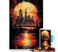 Crimson Metropolis︰ Gothic New York at Sunset Puzzles for Adults 1000 Puzzles Brain Power Nice Thick Fun Challenge Premium Gift (38x52cm)