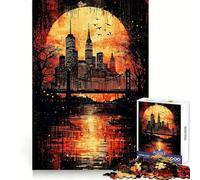 Crimson Metropolis︰ Gothic New York at Sunset Puzzles for Adults 1000 Puzzles Brain Power Nice Thick Fun Challenge Premium Gift (38x52cm)