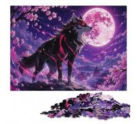 Crimson Moon Howl - Ethereal Wolf Amidst Saku Jigsaw Puzzle, None Pieces | Border-first building: a clear section-by-section approach during indoor leisure.