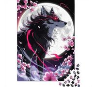 Crimson Moon Howl - Ethereal Wolf Amidst Sakura Storm Puzzle 1000 Pieces, Animal Themed Puzzle for Adults, Family Leisure Gift, 38x26cm/1000pcs