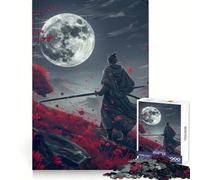 Crimson Moon Samurai Adult Jigsaw Puzzle1000 Pieces Focus Train Snug Connection Family Enjoyable (38x52cm)