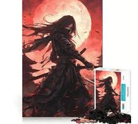 Crimson Moon Samurai Girl 1000-piece Puzzle for Teenagers Tension Relief Firm Cut Playful Challenge Fine Art (38x52cm)
