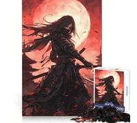 Crimson Moon Samurai Girl Jigsaw Puzzles for Teenagers 1000 Pieces Strong Logic Smooth Thick Fun Challenge Night Game (50x75cm)