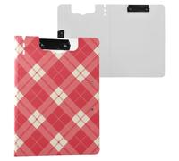 Crimson Plaid Folding Clipboard A4 Clipfolio Double Metal Clips Pen Holder School Clip Board with Cover