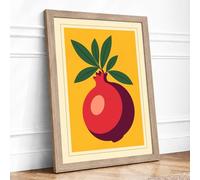 Crimson Pomegranate Retro Framed Wall Art Print A2 (59.4×42cm) Oak, Wall Decor for Living Room, Bedroom, Office & Home, Ready to Hang, Art Gift
