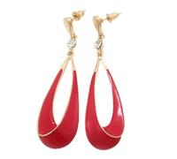 Crimson Red Enamel Teardrop Earrings In Gold Tone/65mm Long