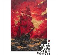 Crimson Ship Gold Kintsugi Impasto Art Jigsaw Puzzle for Adults, 1000 Piece | For a seasonal gift for jigsaw enthusiasts: Adult jigsaw puzzle with 1000 pieces offers a longer activity for the holidays.