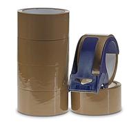 Crimson Starfish Brown Packing Tape 6 Rolls Pack With Tape Dispenser | 6 Rolls 48mm x 50m Brown Parcel Tape | Packing Boxes For Moving House | Easily Seals Your Parcels