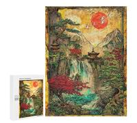 Crimson Sun Sanctuary Retro Art, 500 PCS Decorative Jigsaw for Grown-Ups, Gift for Winter Evenings, for Mindful Indoor Entertainment