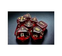 Crimson Translucent Dice with Gold Numbers 7+1 Dice Set 16mm (5/8in) Chessex