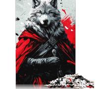 Crimson Wolf Warrior Puzzle Brain Teaser Paper Rectangular Jigsaw Puzzle for Adults Teen 1000pcs (26x38cm)