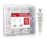 CrimsonMark 120Pcs Self Drilling Drywall Anchors and Screws kit #8 x 1-1/4”- Superb Wall Anchors for Drywall, Holds Upto 75lbs - No Drill Hole Required with These Dry Wall Screws and Anchors