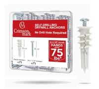 CrimsonMark 50Pcs Self Drilling Drywall Anchors and Screws kit #8 x 1-1/4”- Superb Wall Anchors for Drywall, Holds Upto 75lbs - No Drill Hole Required with These Dry Wall Screws and Anchors