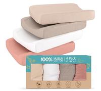 CrimsonMark Baby Changing Pad Cover Pack of 4 - Ultra Soft Muslin Changing Pad Covers for Girls and Boys fits up to 32”x16”x5" Changing Pads. Easy-wash Diaper Changing pad Cover with Low Shrinkage