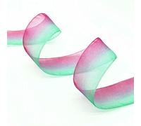 Crinkle Chiffon Ribbon， Organza Ribbon 5 Yards 25mm Multicolor(Rose-Green)