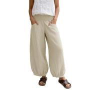 Crinkle Trousers for Women UK Linen Summer Trousers Lightweight Fabric Pants for Women Casual Pants Beach Pant Plain Comfortable Harem Muslim Trouser with Wide Legs Grey