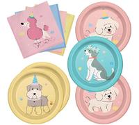 CRINSLY 48Pcs Dog Party Decorations Disposable Puppy Themed Birthday Plates and Napkins Party Supplies Dog Birthday Decorations