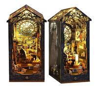 CRIOLPO Book Nook Kit - DIY Dolls House Booknook, Book Nook Miniature Kit for Bookshelf Insert Decor Crafts for Adults Teens, 3D Wooden Puzzle Bookends with Sensor Led Light (Detective Agency)