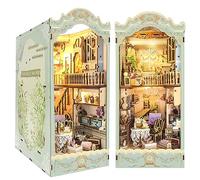 CRIOLPO Book Nook Kit - DIY Dolls House Booknook, Book Nook Miniature Kit for Bookshelf Insert Decor Crafts for Adults Teens, 3D Wooden Puzzle Bookends with Sensor Led Light (Pastoral Diary)