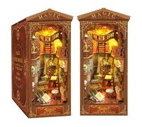 CRIOLPO Book Nook Kit, DIY Dolls house Booknook, Book Nook Miniature Kit for Bookshelf Insert Decor Crafts for Adults Teens, 3D Wooden Puzzle Bookends with Sensor Led Light (Magic Book House)