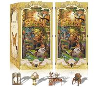 CRIOLPO Book Nook Kit with LED Lights, DIY Miniature House Kit Dolls House Kit, 3D Wooden Puzzle Bookend Booknook Book Shelf Decoration Gift for Teens Adults