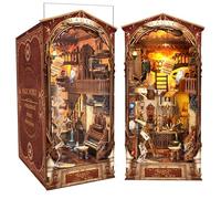 CRIOLPO Book Nook Kit with LED Lights, DIY Miniature House Kit Dolls House Kit, 3D Wooden Puzzle Bookend Booknook Book Shelf Decoration Gift for Teens Adults