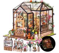CRIOLPO DIY Doll Miniature House Kit, Book Nook Kit Doll house Miniature with Furniture DIY Wooden Crafts Mini Handmade Kit 3D Wooden Puzzle with Sensor Led Light (Flower Room)