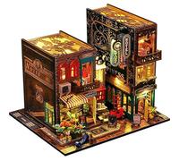 CRIOLPO DIY Doll Miniature House Kit, Book Nook Kit Dollhouse Miniature with Furniture DIY Wooden Crafts Mini Handmade Kit 3D Wooden Puzzle with Sensor Led Light(Street Corner)