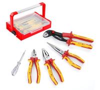 CRIPOP 5PCS VDE Insulated Pliers Tool Set,1000V Insulated Electrical Tools Kit,Includes 190mm Combination Plier, 165mm Diagonal Cutter, 210mm Long Nose/280mm Water Pump Plier & Voltage with Box