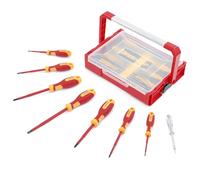 CRIPOP 5PCS VDE Insulated Pliers Tool Set,1000V Insulated Electrical Tools Kit,Includes 190mm Combination Plier,165mm Diagonal Cutter, 210mm Long Nose Plier & Voltage Tester with Box (C Set)