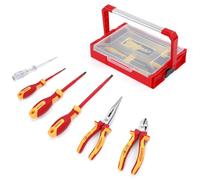 CRIPOP 5PCS VDE Insulated Pliers Tool Set,1000V Insulated Electrical Tools Kit,Includes 190mm Combination Plier,165mm Diagonal Cutter, 210mm Long Nose Plier & Voltage Tester with Box (D Set)