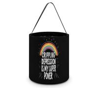Crippling Depression Is My Super Power Halloween Tricking Or Treating Bucket Bags Reusable Candy Basket Tote Pumpkin Party Favor Bag
