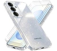 crisant Mobile Phone Case Compatible with Samsung Galaxy S24 5G / S25 5G with 3 Pieces Screen Protector, Soft TPU Anti-Fingerprint Case, Glitter Transparent Protective Case