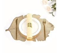 Crisjanggo Gold Leaf Placemats Set of 6 Hollow-Out Pressed Vinyl Table Mats 6pcs Golden Leaves Metallic Placemats As Dining Table Decor for Party,Wedding Accent Centerpiece…