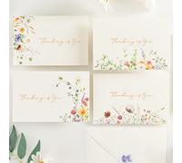 Crisky 25 Pack Wildflower Gold Foil Thinking of You Greeting Cards with Envelopes Boxed 4 Assortment Encouragement Cards to Send to Close Friends, Relative or Loved Ones