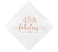 Crisky 45 and Fabulous Cocktail Napkins Rose Gold for Women 45th Birthday Decorations, 45th Birthday Bevergae Dessert Table Supplies, 50Pcs, 3-Ply