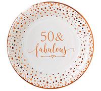 Crisky 50 Fabulous Disposable Plates for Women 50th Birthday Decorations Rose Gold Dessert, Buffet, Cake, Lunch, Dinner Disposable Plates 50th Birthday Party Table Supples, 50 Count, 9 inches