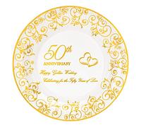 Crisky 50th Anniversary Gold Plates, Golden Wedding Anniversary Party Decorations Dessert, Buffet, Cake Disposable Plates, Celebrating for the Fifty Years of Love, 50 Count, 9" Plate