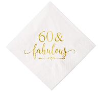 Crisky 60 and Fabulous Cocktail Napkins Gold for Women 60th Birthday Decorations, 60th Birthday Bevergae Dessert Table Supplies, 50Pcs, 3-Ply