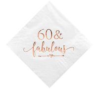 Crisky 60 and Fabulous Cocktail Napkins Rose Gold for Women 60th Birthday Decorations, 60th Birthday Bevergae Dessert Table Supplies, 50Pcs, 3-Ply