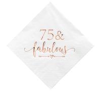 Crisky 75 and Fabulous Cocktail Napkins Rose Gold for Women 75th Birthday Decorations, 75th Birthday Bevergae Dessert Table Supplies, 50Pcs, 3-Ply