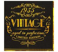 Crisky 90th Birthday Napkins for Men 90th Birthday Table Decorations Black Gold Vintage 1934 Beverage Dessert Cake Table Decorations Party Supplies 50 Count, 3-ply