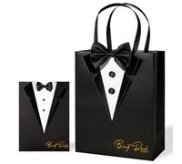Crisky Best Dad Ever Gifts from Daughter Son, Gold Foil Medium Dad Gift Bag, Black Gift Bags with Handles & Card, Tissue Paper for Fathers Day Birthday Wrap Party Favor Decoration