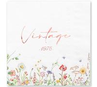 Crisky Floral 50th Birthday Napkins - Rose Gold Foil Vintage 1975 Paper Disposable Napkins for Women Anniversary/50th Birthday Party Decoration, 3-Ply, 50 Counts